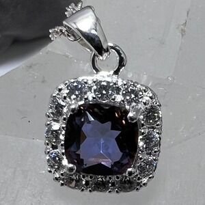 Avon Sterling Silver Mystic Quartz Cushion Cut Halo Pendant Necklace 925